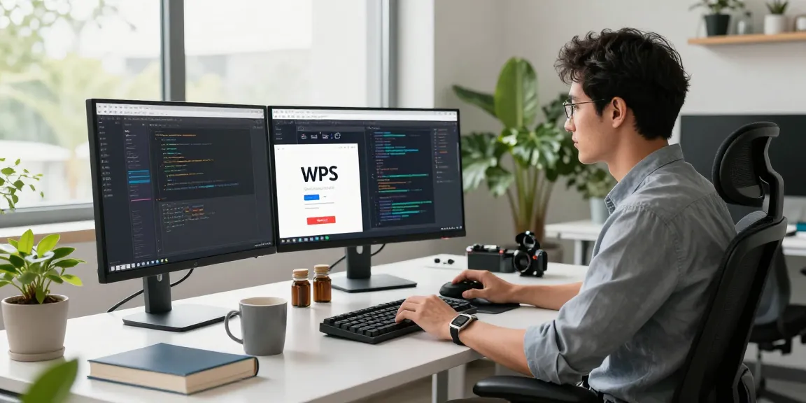 Engineer coding and optimizing features for the WPS Official Website in a modern office.