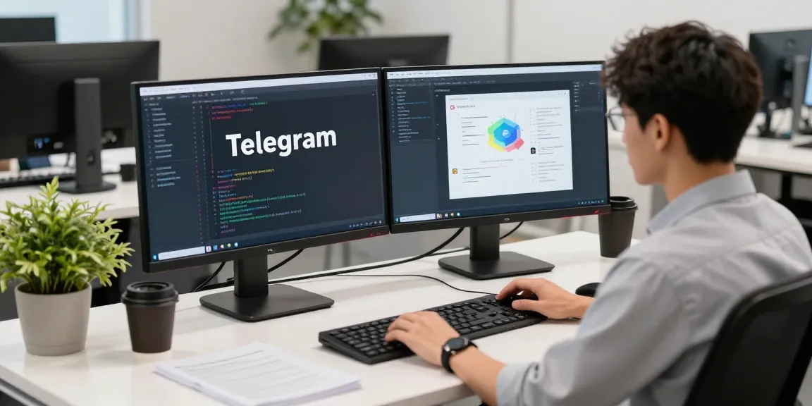 Developer setting up Telegram Chinese interface in a modern workspace
