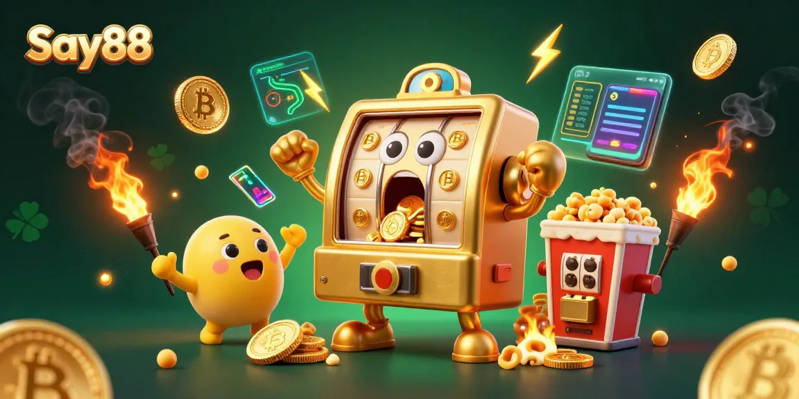 Experience the excitement at Say88 with a jackpot-winning golden slot machine surrounded by festive elements!