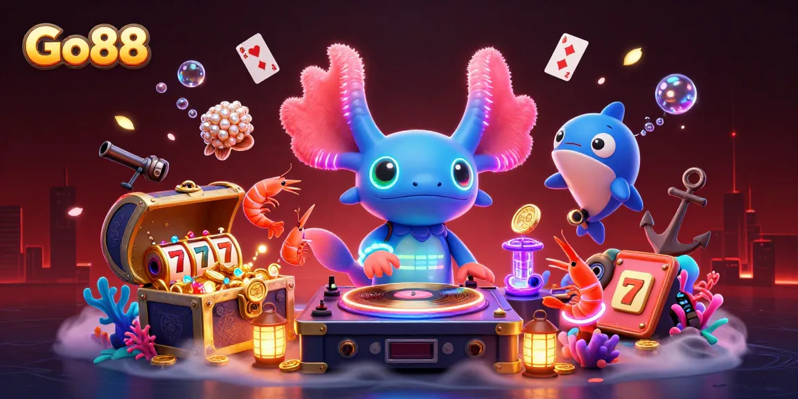 Join the excitement at Go88 with vibrant characters and thrilling casino games in a lively underwater scene.