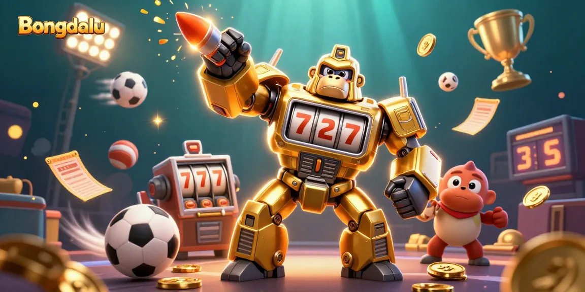 Bongdalu features a powerful golden gorilla mech with sports elements, showcasing real-time betting excitement.